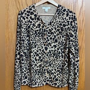 Liz Claiborne leopard print button down lightweight sweater sz XL‎ silk cotton